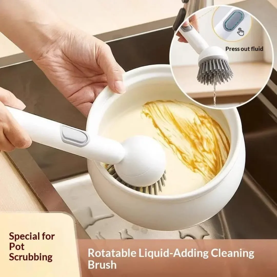 Image galerie 4 - Brosse à Vaisselle Ergonomique 2-en-1 avec Distributeur de Savon Intégré et Tête Rotative à 360°