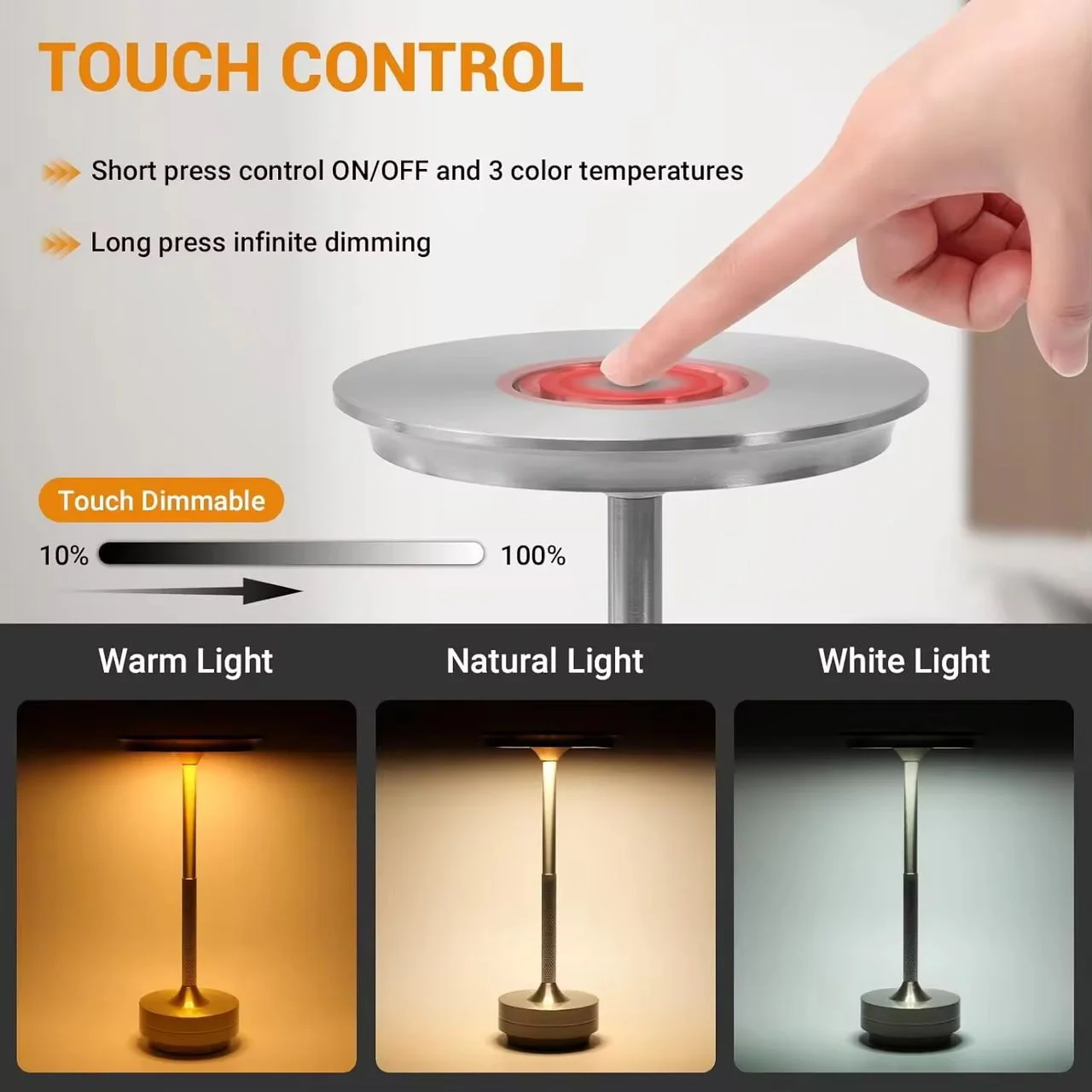 Image galerie 5 - Veilleuse LED Rechargeable à Intensité Variable – Contrôle Tactile 3 Modes
